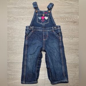 OshKosh B'Gosh Denim Jean Vestback Overalls Embroidered Hearts Size 12 Months